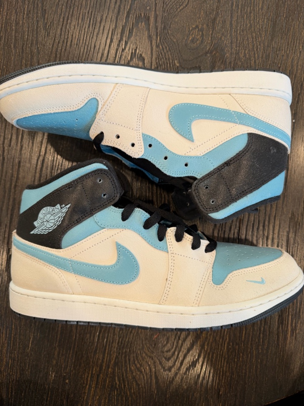 Nike Air Jordan 1 Mid SE Shoes Summit White Blue Chill Black size 12